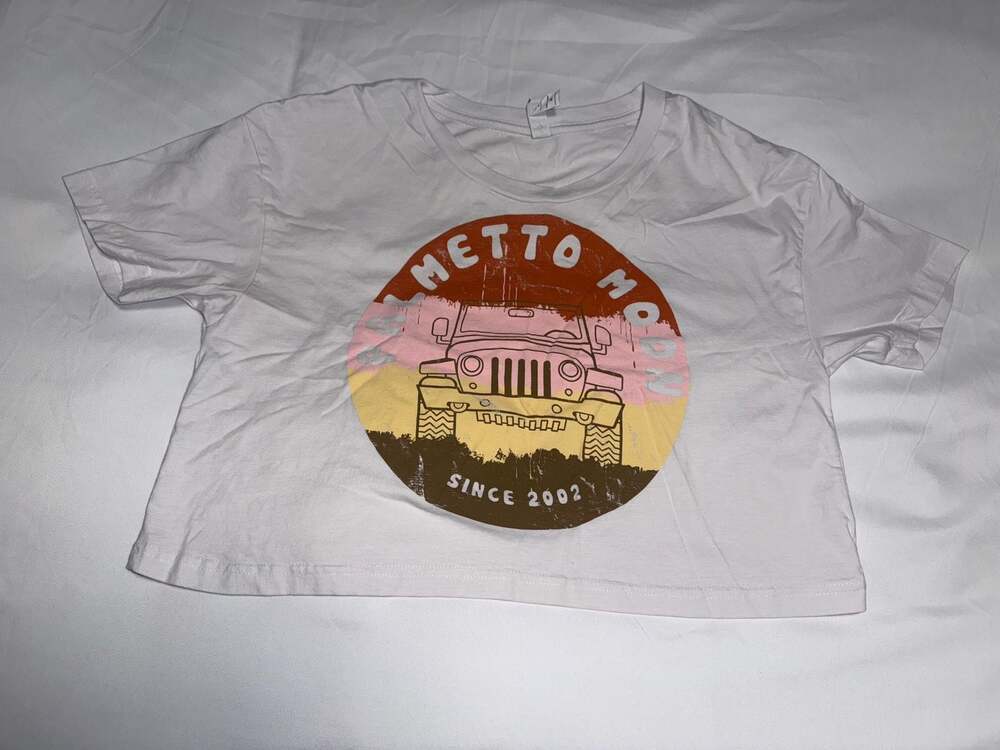 Palmetto Moon Women's Since 2002 Jeep Graphic White Crop Baby Tee
